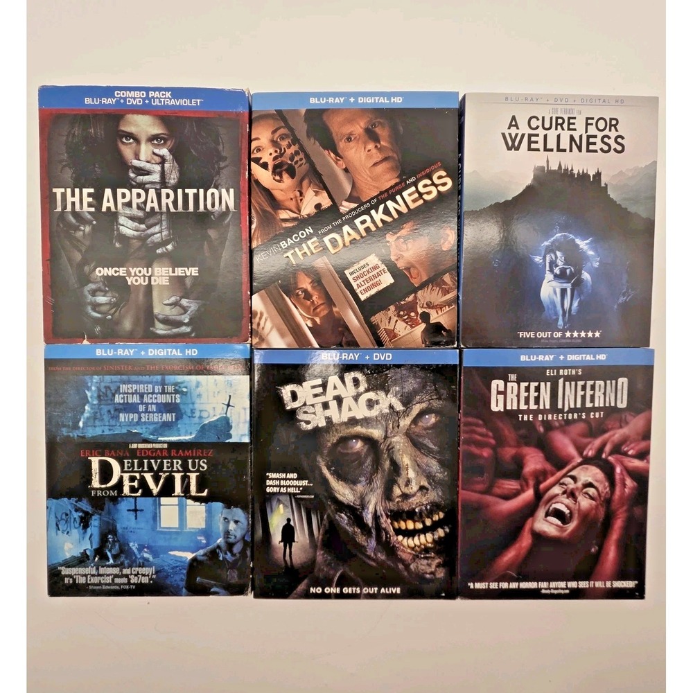 Horror Blu-ray Lot A Cure For Wellness Green Inferno Darkness Kevin Bacon 6-Disc